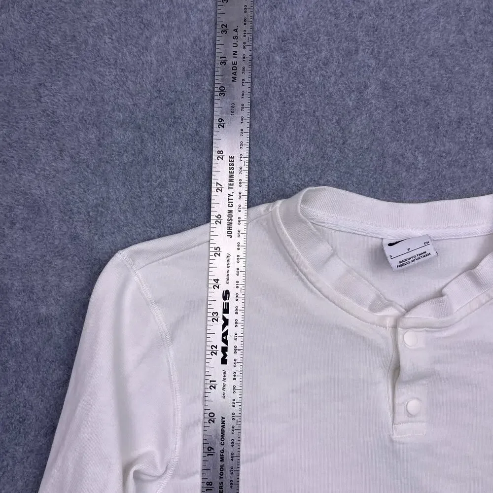 Nike Club Long Sleeve Snap Henley Shirt Men’s Size Small White Tee